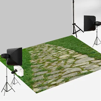 Spring Country Stone Road Weeds Photo Floor Mat - Aperturee