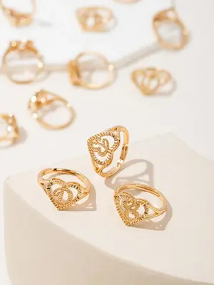 Fashion Alphabet Design Cuff Ring, Hollow Out Heart Design Cuff Ring for Women & Girls, Fashion Jewelry for Party, Daily Clot...