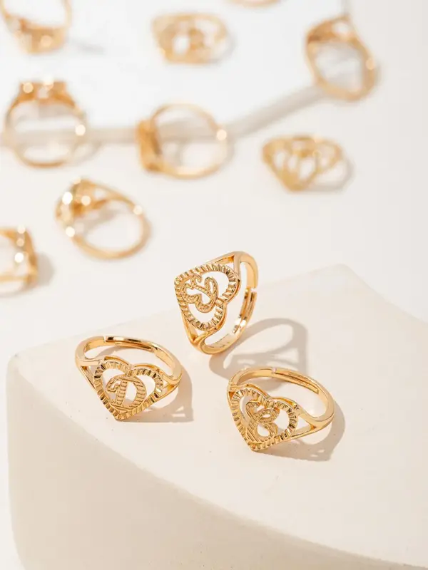 Fashion Alphabet Design Cuff Ring, Hollow Out Heart Design Cuff Ring for Women & Girls, Fashion Jewelry for Party, Daily Clot...