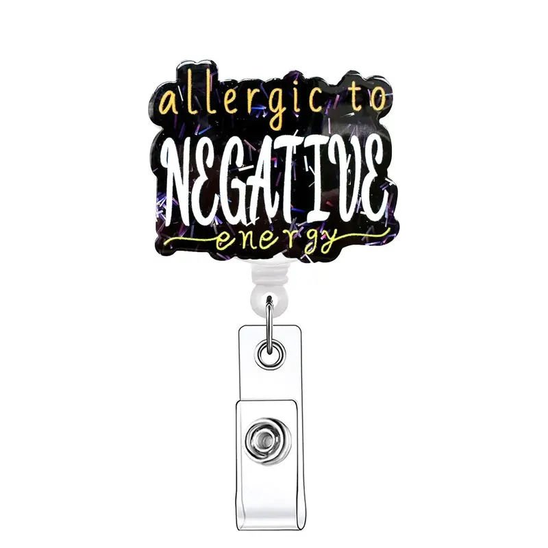 Allergic To Negative Energy Badge Reel, 1 Count Retractable Badge Holder, Identification Supplies for Nurse, Doctor, Student ...
