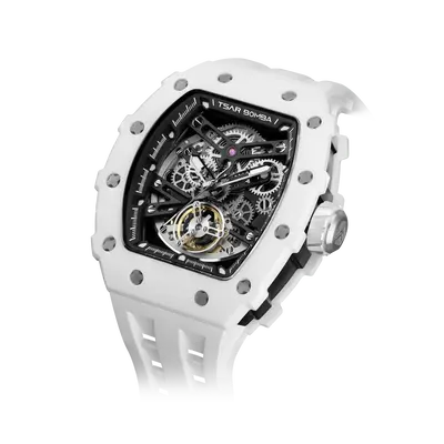 TSAR BOMBA Men's Luxury Ceramic Bezel Skeleton Mechanical Watch | White | Elementalal TB8208 | Sapphire Glass 50M Waterproof ...