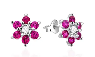 Agato Silver earrings Flowers with fuchsia zirconia AGT-E155PF