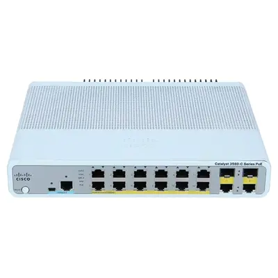 Cisco WS-C3560C-12PC-S | Catalyst 3560-C Series 3560C-12PC-S 12 x 10/100Base-TX RJ-45 PoE+ and 2 x 1G RJ-45/SFP Dual Purpose ...