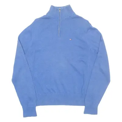 TOMMY HILFIGER Mens Jumper Blue 1/4 Zip Tight Knit S