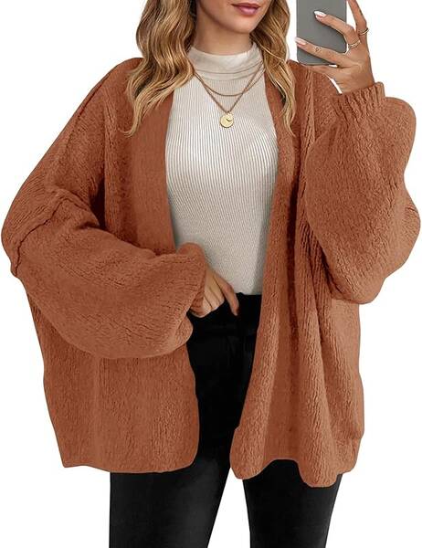 Womens Oversized Cardigan Sweaters Open Front Chunky Knit Casual Long Lantern Sleeve Fall Sweater Coats