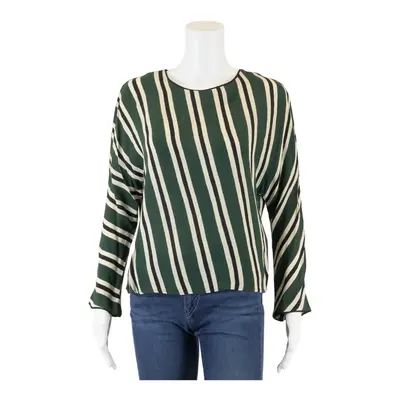 ZARA BASIC Top Green Viscose Striped 3/4 Sleeve Womens XS
