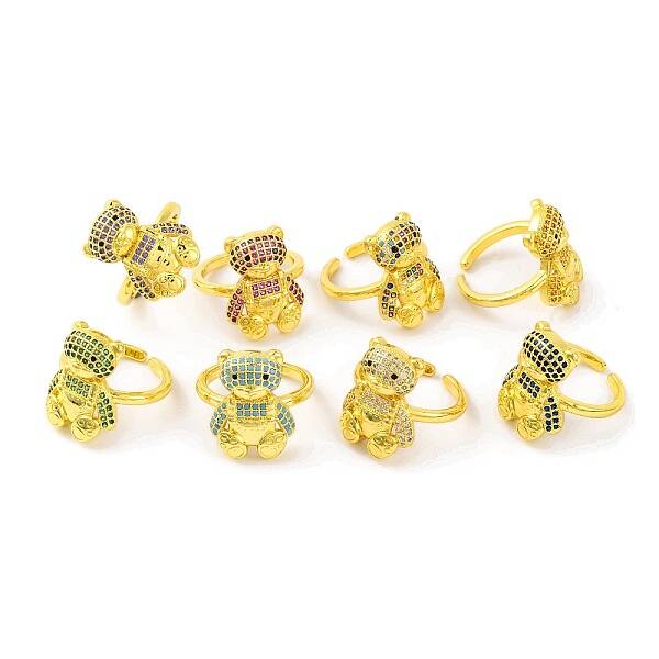 Bear Brass Micro Pave Cubic Zirconia Open Cuff Ring for Women