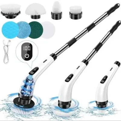 Electric Cleaning Brush, 1 Set USB Charging Rotary Cordless Scrubber with 8 Brush Heads, Adjustable Handle Cleaning Brush for...