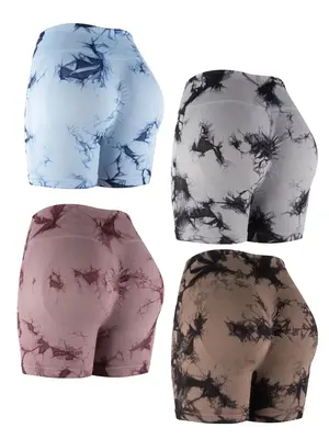 Women's Tie Dye Print High Waist Sports Shorts, Casual Breathable Seamless Biker Shorts, Women's Sport & Outdoor Clothing Fo...