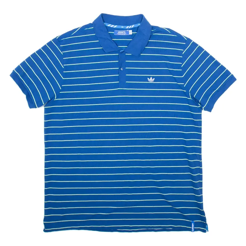 ADIDAS Mens Polo Shirt Blue Striped 2XL