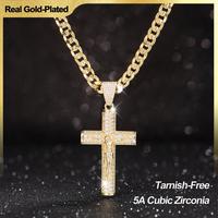Holylegend 14k Real Gold-Plated Cuban , Figaro, Miami Cross with Jesus Christ Crucifix,24 inches Long and 6mm Wide,Handcrafte...