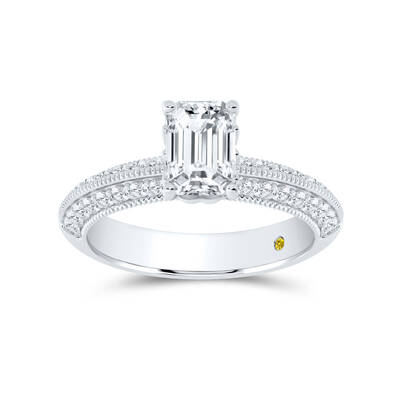 Aether Vintage Inspired Lotus Basket Emerald Cut Lab Diamond Engagement Ring | 14K White Gold 2 3/4 CT. TW.