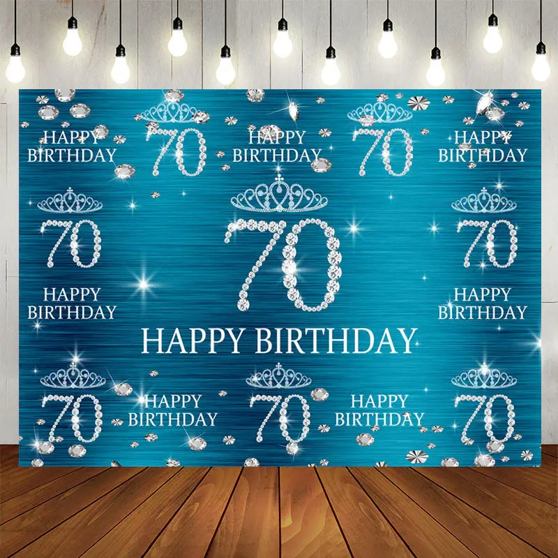 Aperturee Blue Glitter Crown 70Th Birthday Backdrop