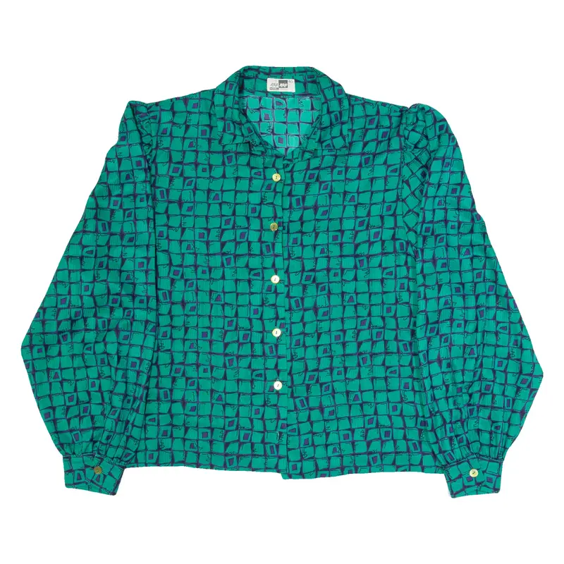 ARA Womens Blouse Shirt Green Button Neck Long Sleeve Crazy Pattern XL
