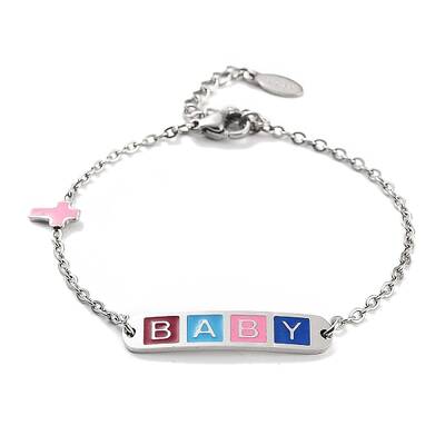 201 Stainless Steel Cross & Rectangle with Word Baby Link Bracelets