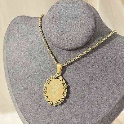 304 Stainless Steel Oval with Virgin Pendant Box Chain Necklaces