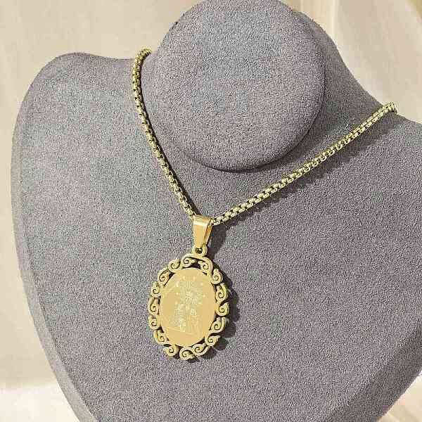 304 Stainless Steel Oval with Virgin Pendant Box Chain Necklaces