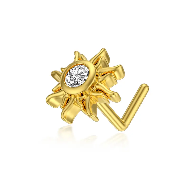 14K Gold Moissanite Sunflower Nose Ring