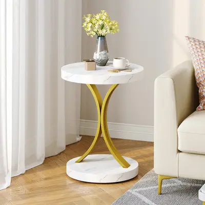 DWVO Round End Tables, Modern Gold Side Table with Metal Frame and Faux Marble Top, Small Accent Table Nightstand for Living ...