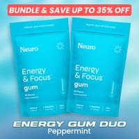 2x Neuro Energy Caffeine Gum - Sugar Free Nootropics for Energy & Focus with L-Theanine, Caffeine, Vitamin B12 & B6