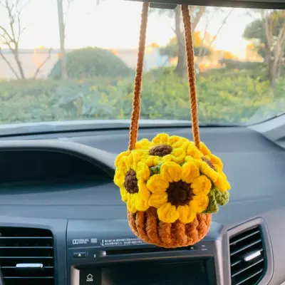 Sunflower Basket Car Hanging Decoration, Car Rear View Mirror Hanging Ornament, Car Interior Pendant, Car Decoration Accesso...
