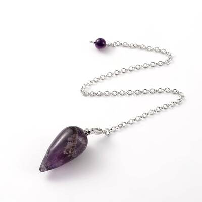 Teardrop Platinum Tone Brass Amethyst Dowsing Pendulums