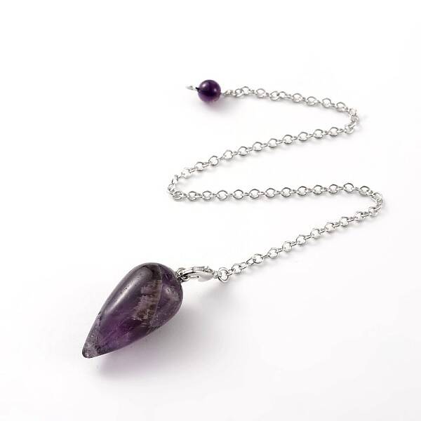 Teardrop Platinum Tone Brass Amethyst Dowsing Pendulums