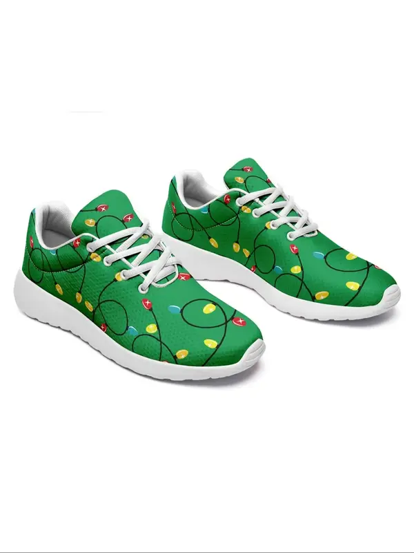 Men's Christmas Themed Lace Up Low Top Sneakers, Casual Comfortable Breathable Sports Shoes, Male All-match Round Toe Shoes f...