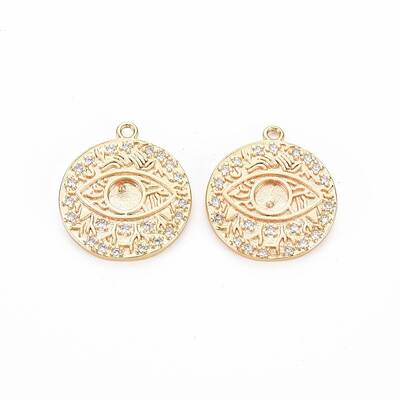 Brass Micro Pave Clear Cubic Zirconia Pendant Settings for Enamel