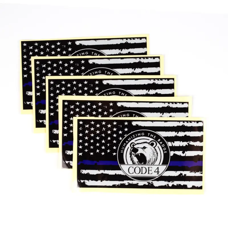 Patriotic Thin Blue Line Sticker - For Cars & Laptops - Police Support CODE 4