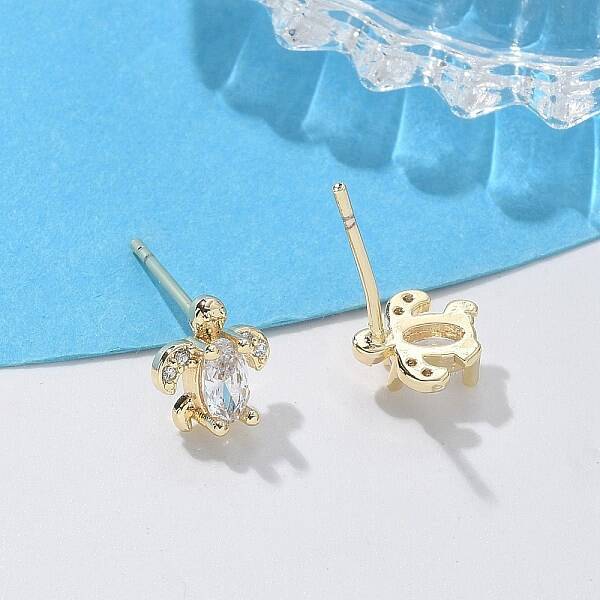 Brass & Clear Cubic Zirconia & Glass Stud Earrings