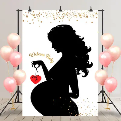 White Black Heart Welcome Baby Gender Reveal Backdrop
