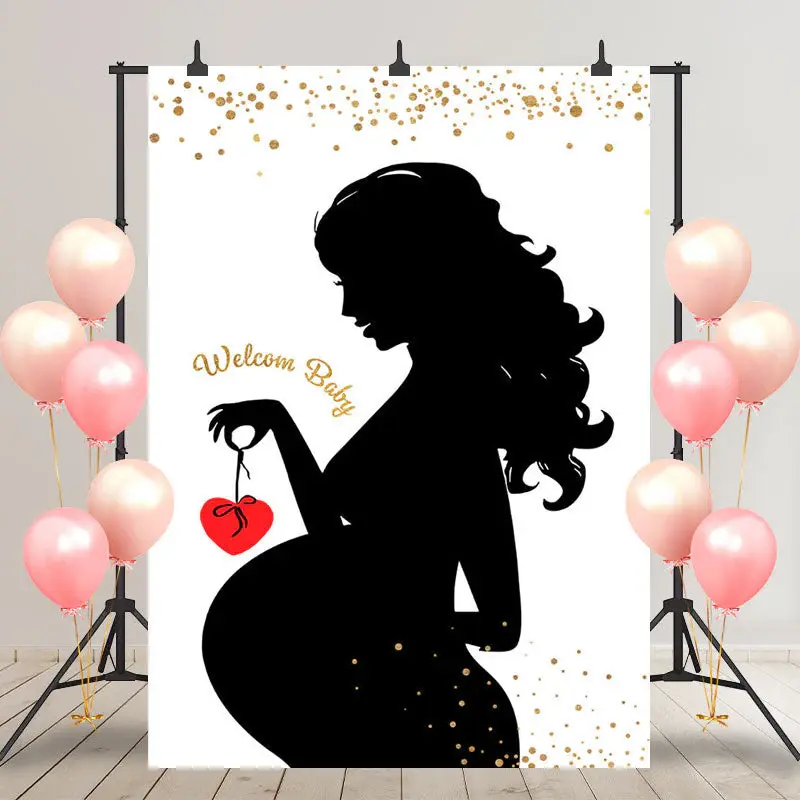 White Black Heart Welcome Baby Gender Reveal Backdrop