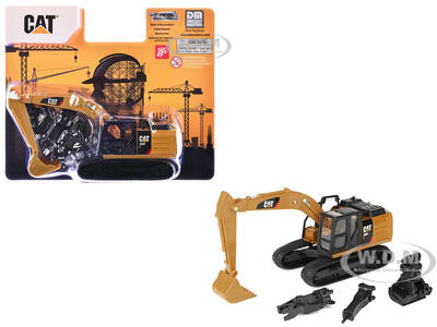 CAT Caterpillar 320F L Excavator with Interchangeable Attachment Yellow 1/64 Diecast Model by Diecast Masters