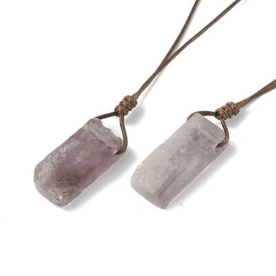 Natural Amethyst Nugget Pendant Necklace with Waxed Cord for Women