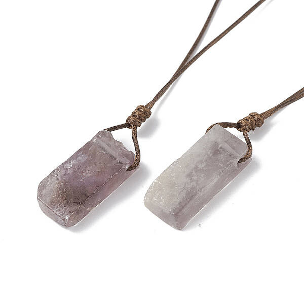 Natural Amethyst Nugget Pendant Necklace with Waxed Cord for Women