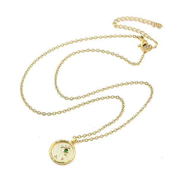 304 Stainless Steel Cubic Zirconia Constellation Flat Round Pendants