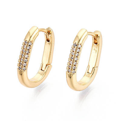 Brass Micro Pave Clear Cubic Zirconia Hoop Earrings