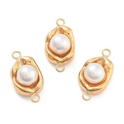 304 Stainless Steel Pave ABS Pearl Connector Charms