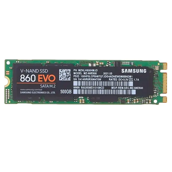 MZ-N6E500 Samsung 860 EVO Series 500GB M.2 2280 6GB/s SATA 512MB Cache V-NAND 3bit MLC Solid State Drive