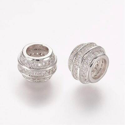 Brass Micro Pave Cubic Zirconia Beads