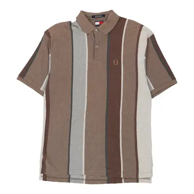 Tommy Hilfiger Striped Polo Shirt - Large Brown Cotton