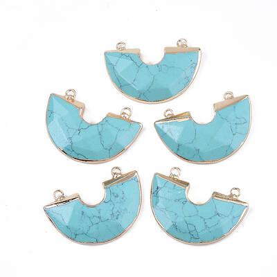 Electroplate Synthetic Turquoise Semi Circle Pendants