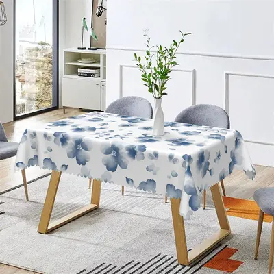 Blue Ink Floral Prints Spring Rectangle Tablecloth - Aperturee