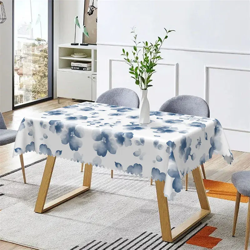 Blue Ink Floral Prints Spring Rectangle Tablecloth - Aperturee