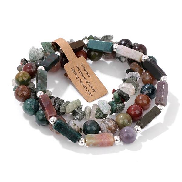 3Pcs Natural Indian Agate Bead Bracelet  Sets for Men