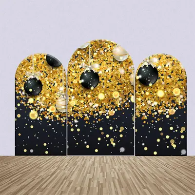 Black Golden Glitter Ball Birthday Arch Backdrop Kit - Aperturee