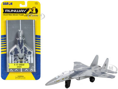 McDonnell Douglas F-15 Eagle Fighter Aircraft Gray Camouflage United States Air Force with Runway Section Diecast Model Air...