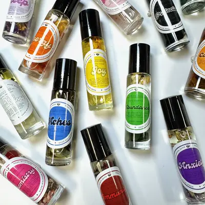 Essential Oil Roller Bottle - Crystal and Herb Infused Roller Bottle - 10ml Roller Bottle