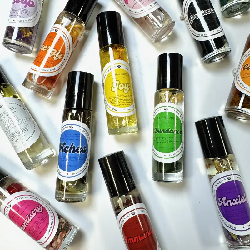 Essential Oil Roller Bottle - Crystal and Herb Infused Roller Bottle - 10ml Roller Bottle